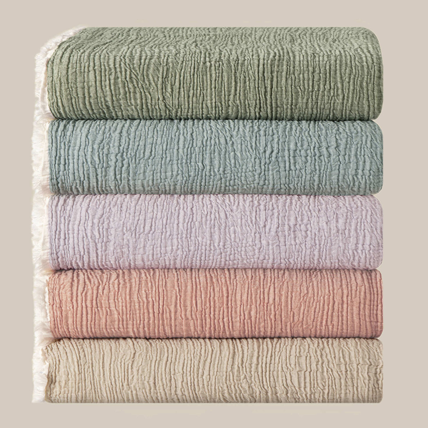 Linens Coraux Pamuk Muslin Çift Kişilik Pike Bej