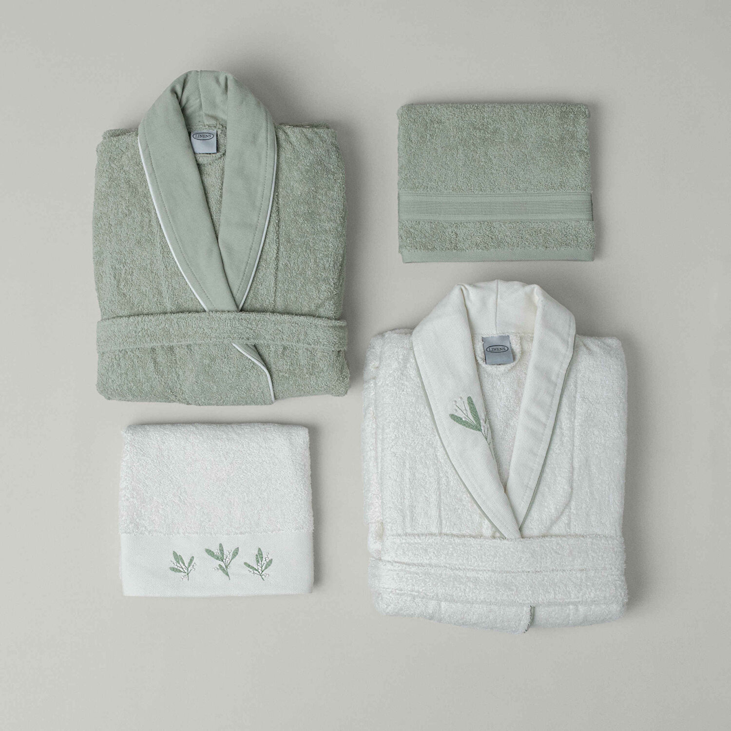 Linens Sage Pamuk 4'lü S/M- L/XL Bornoz Seti