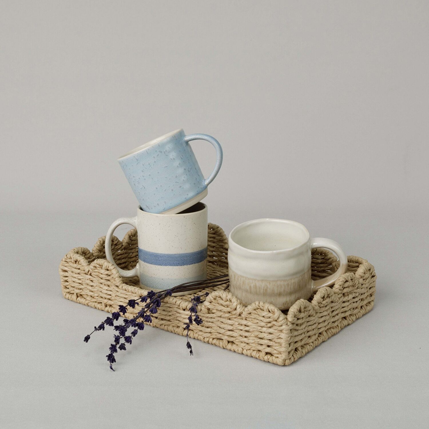 Linens Jose Seramik 400 ml Kupa ekru-Mavi