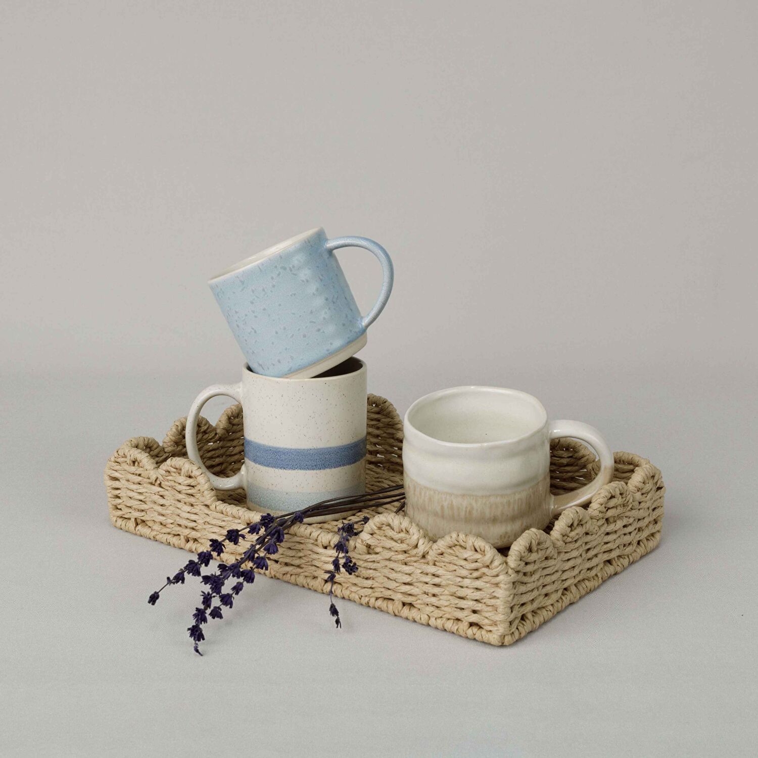 Linens Jose Seramik 400 ml Kupa ekru-Mavi