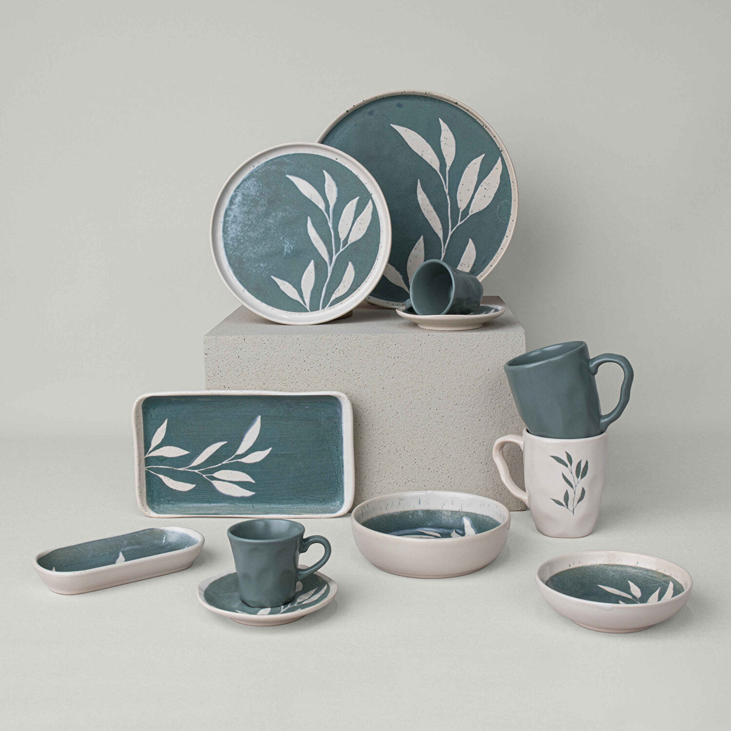 Linens Laurel Seramik 370 ml Kupa Yeşil