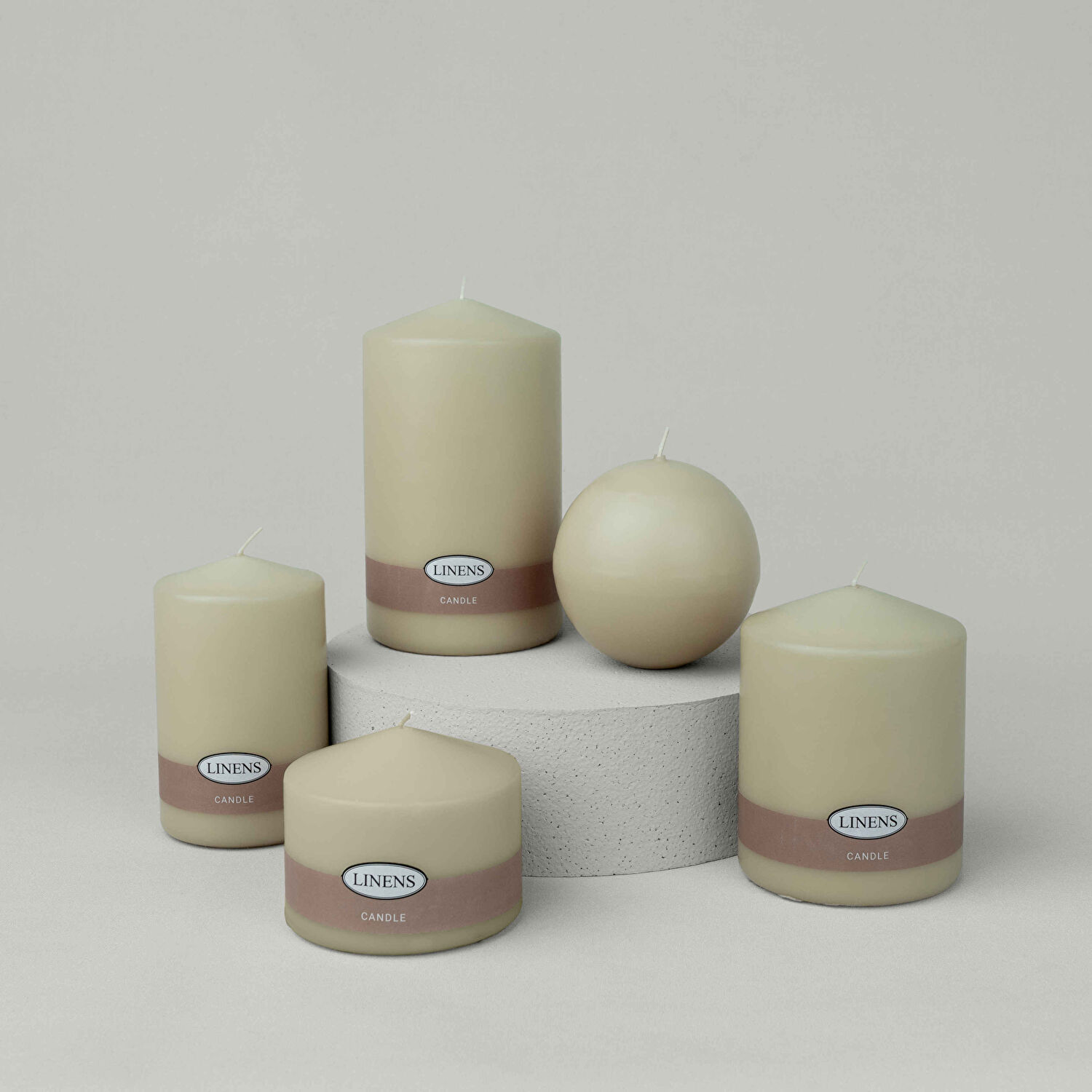Linens Basic Çap 10 cm Yuvarlak Mum Bej