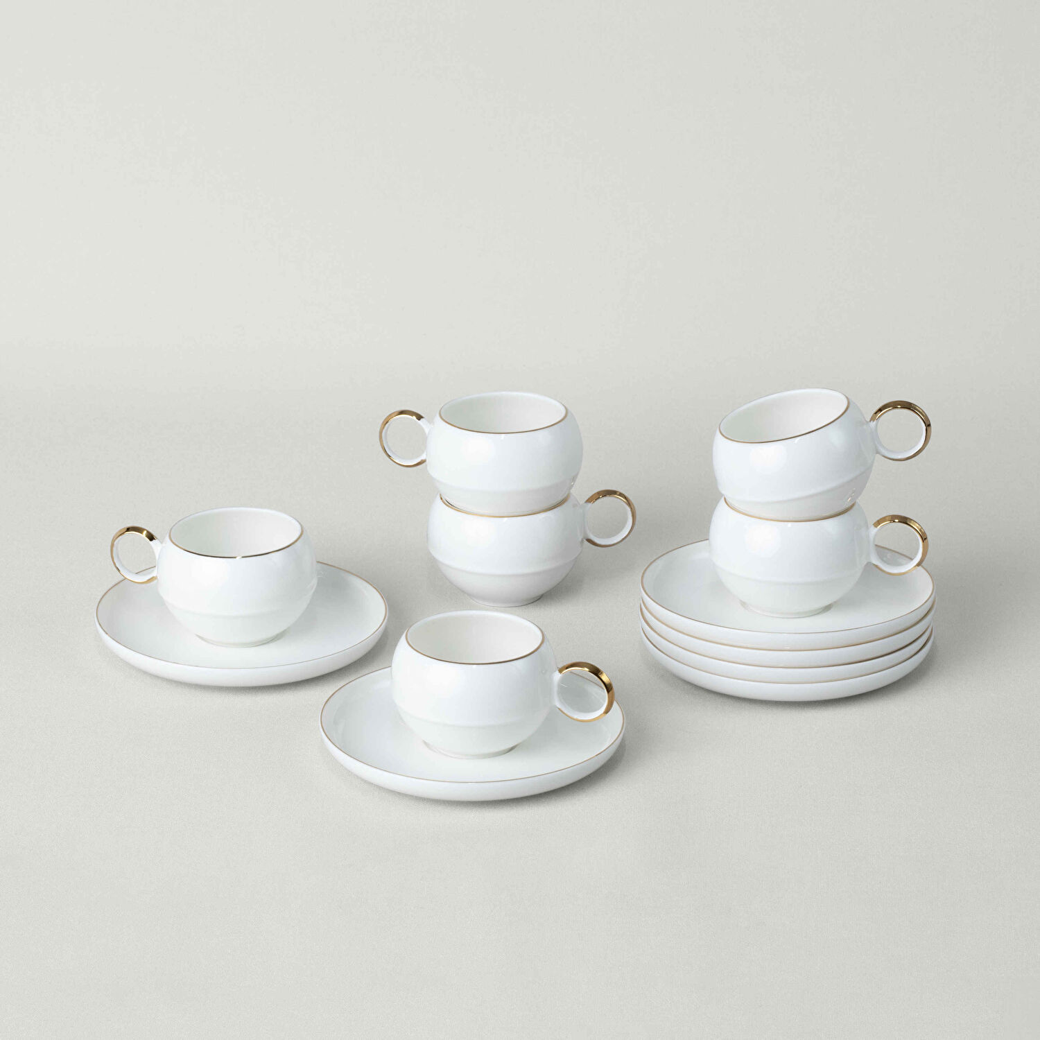 Linens Sally Porselen 6'lı 90 ml Kahve Fincan Seti Beyaz-Gold