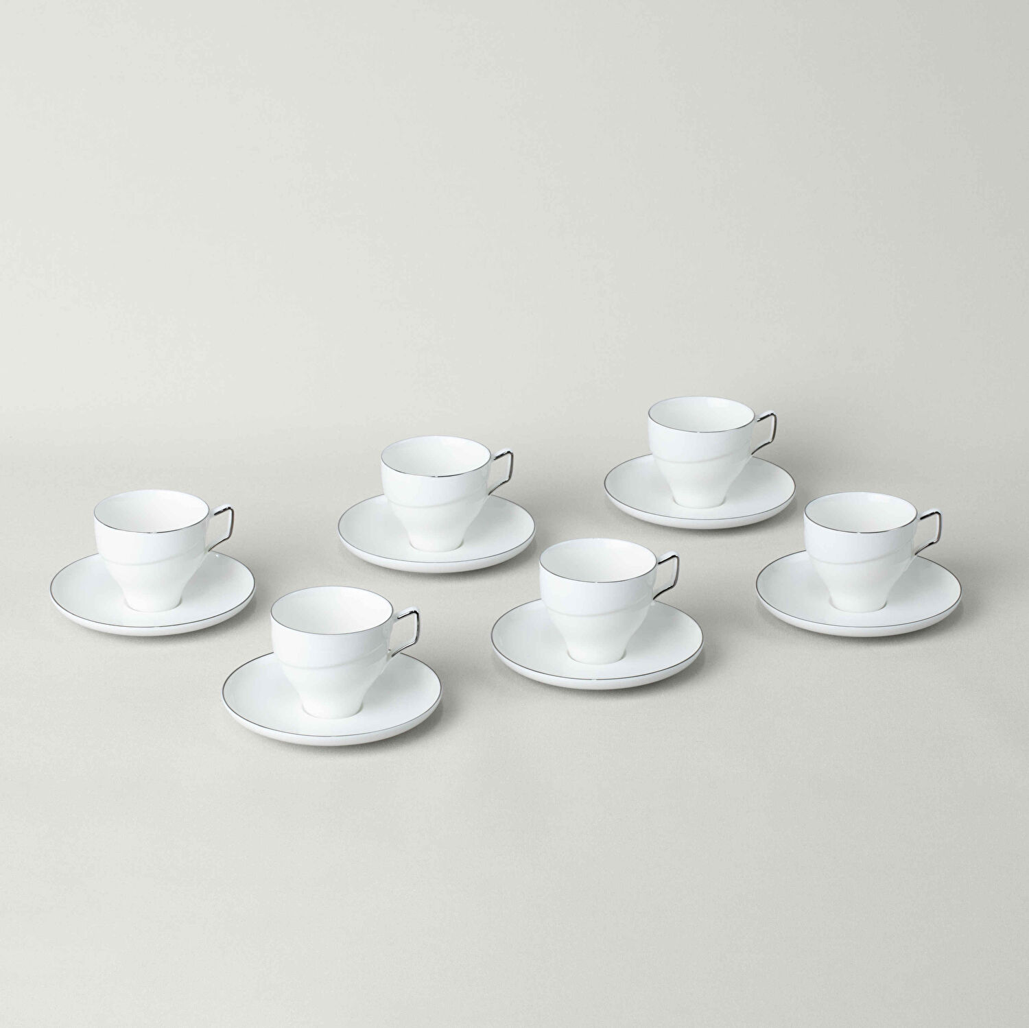 Linens Javed Porselen 6'lı 90 ml Kahve Fincan Seti Beyaz-Gümüş