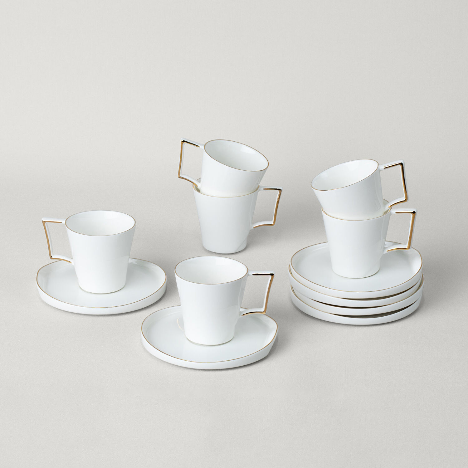 Linens Davies Porselen 6'lı 90 ml Kahve Fincan Seti Beyaz-Gold