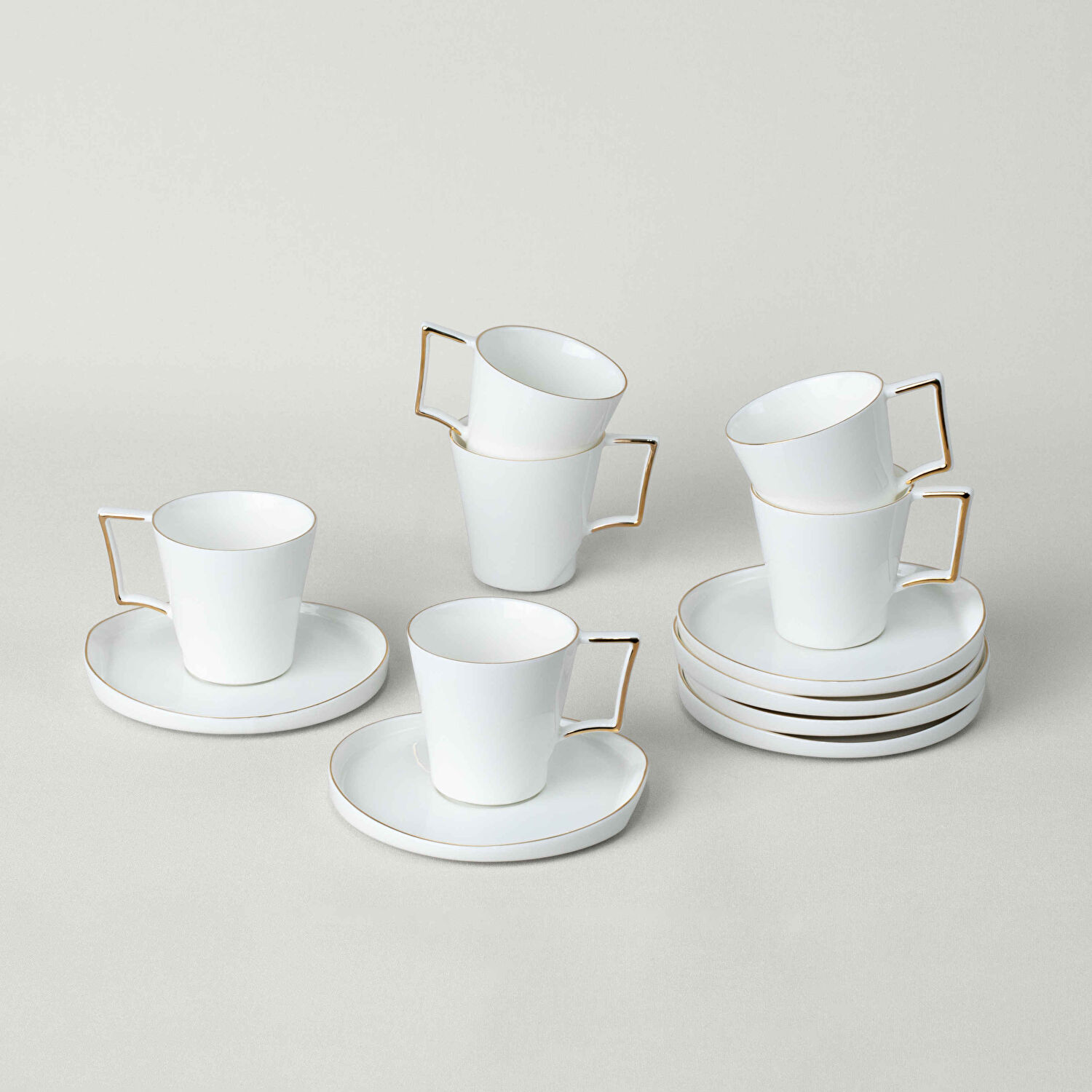 Linens Davies Porselen 6'lı 90 ml Kahve Fincan Seti Beyaz-Gold