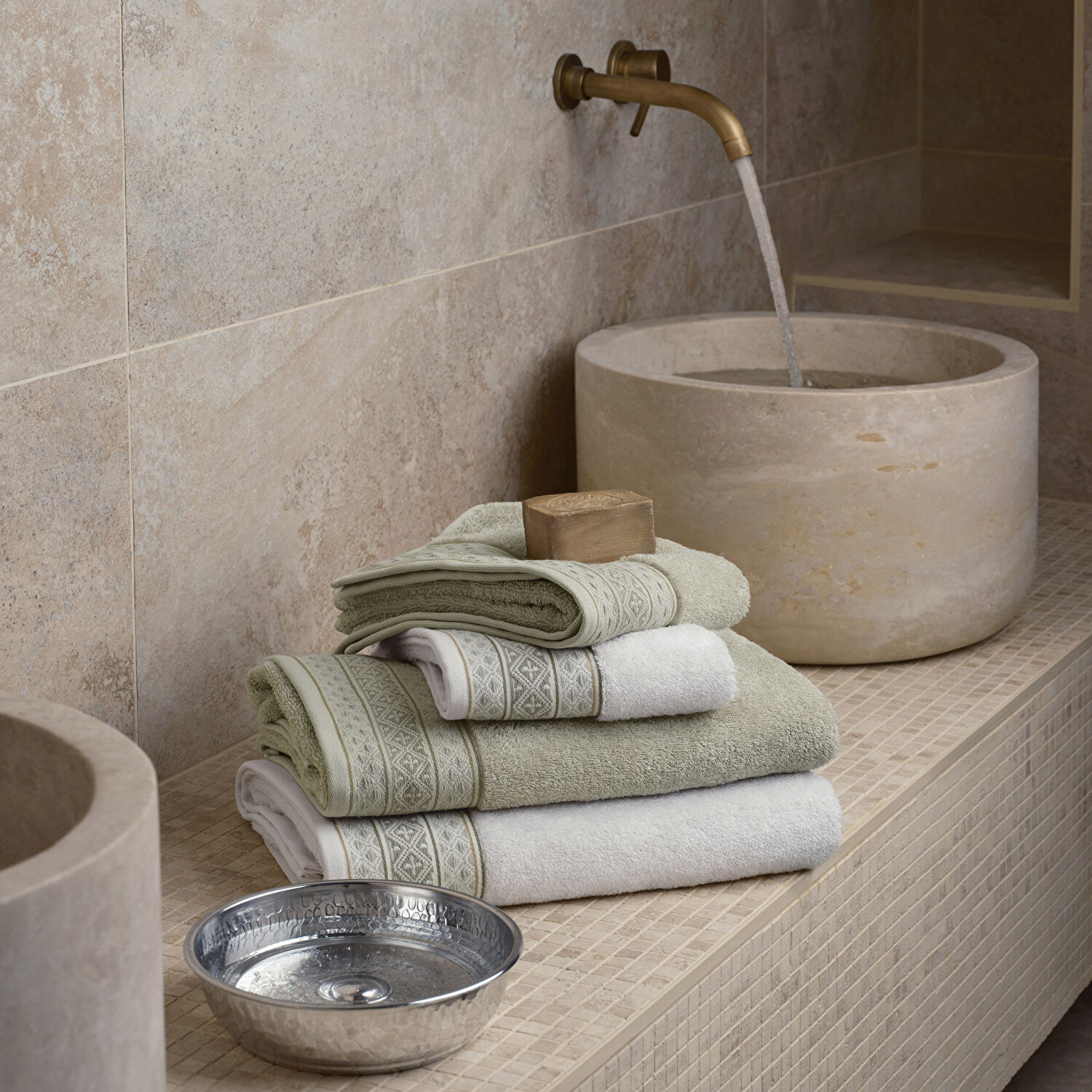 Taç Ethna Pure Cotton Pamuk Hamam Seti Ekru Taş