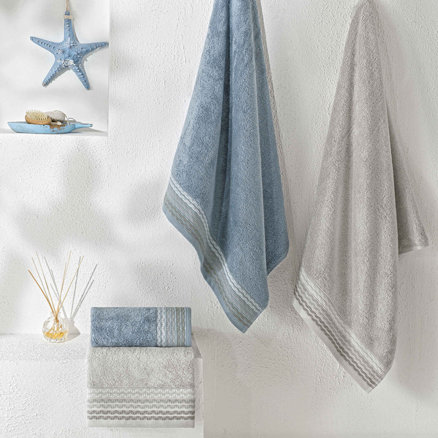 Taç Art Pure Cotton Pamuk Hamam Seti Gri Mavi