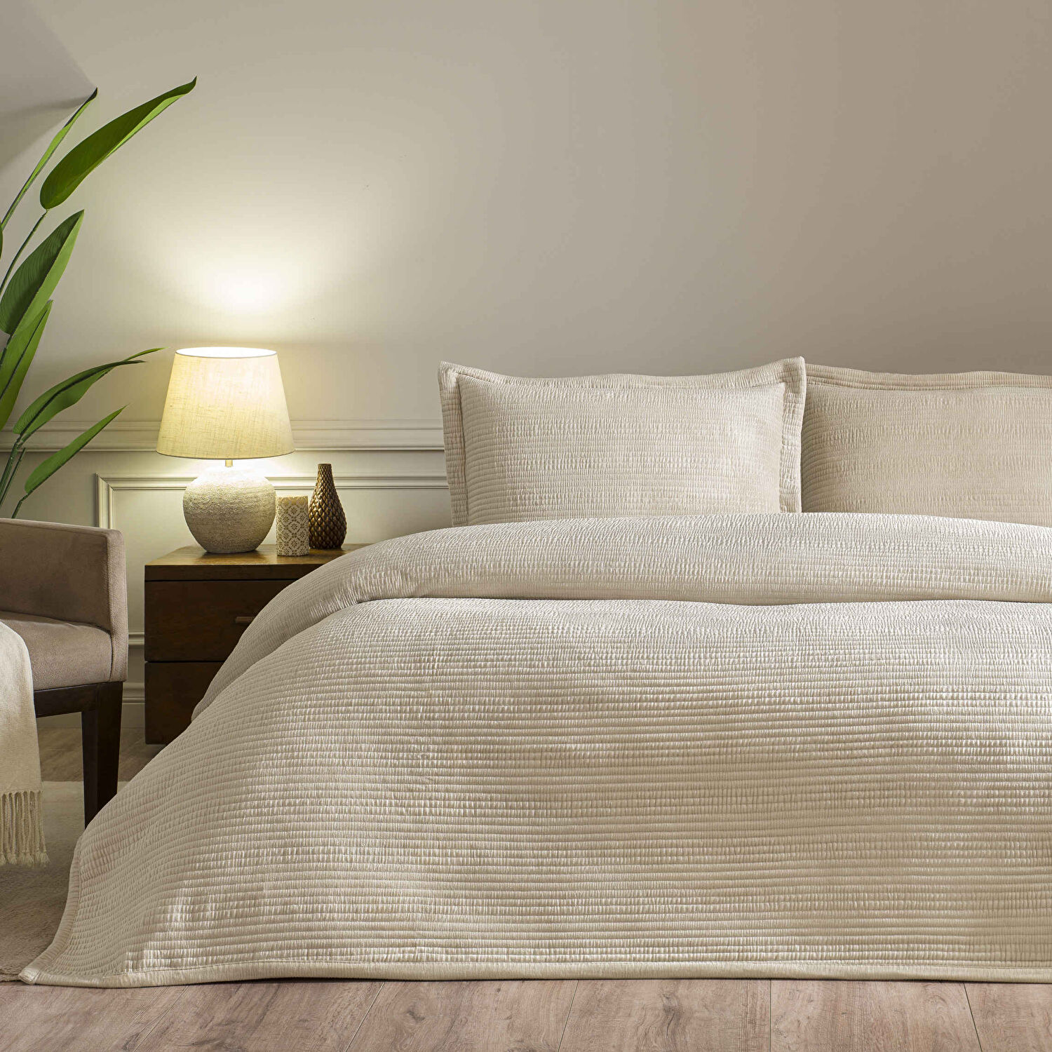 Linens Velona Çift Kişilik Yatak Örtüsü Seti Kum
