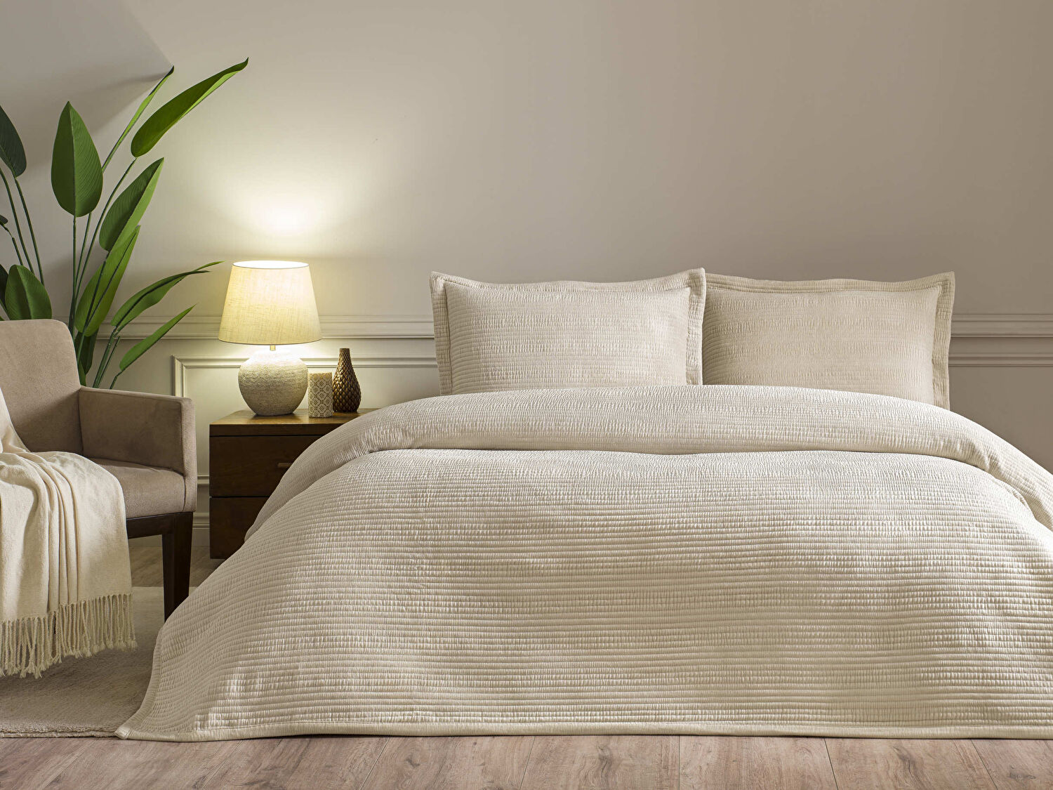 Linens Velona Çift Kişilik Yatak Örtüsü Seti Kum