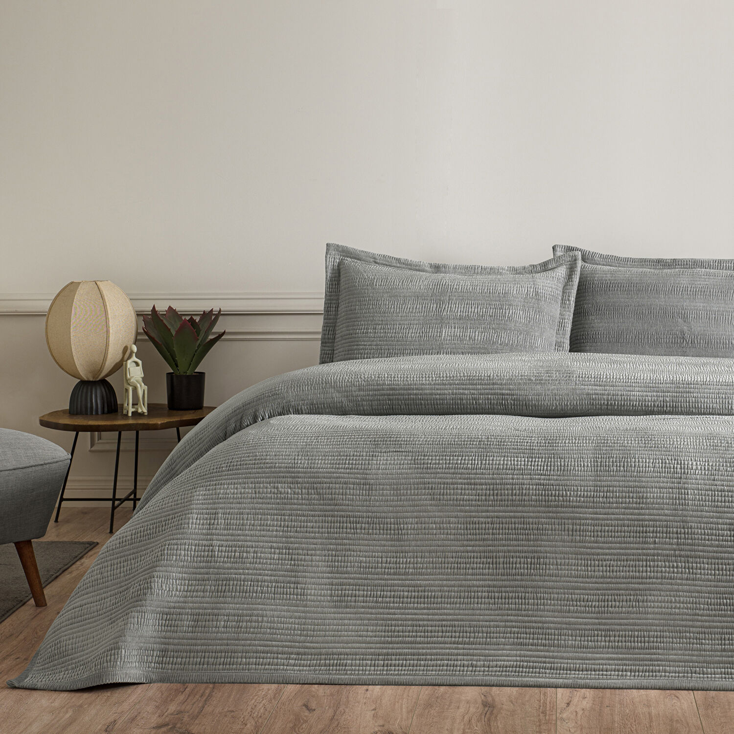 Linens Velona Çift Kişilik Yatak Örtüsü Seti Gri