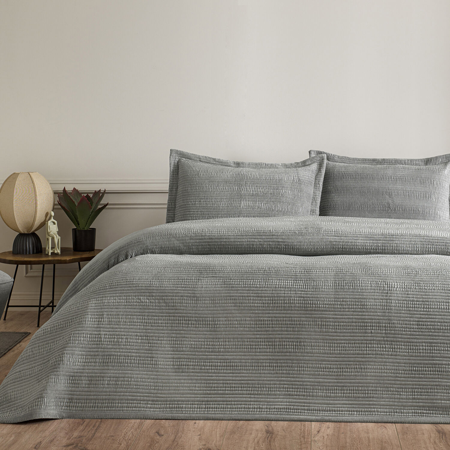 Linens Velona Çift Kişilik Yatak Örtüsü Seti Gri