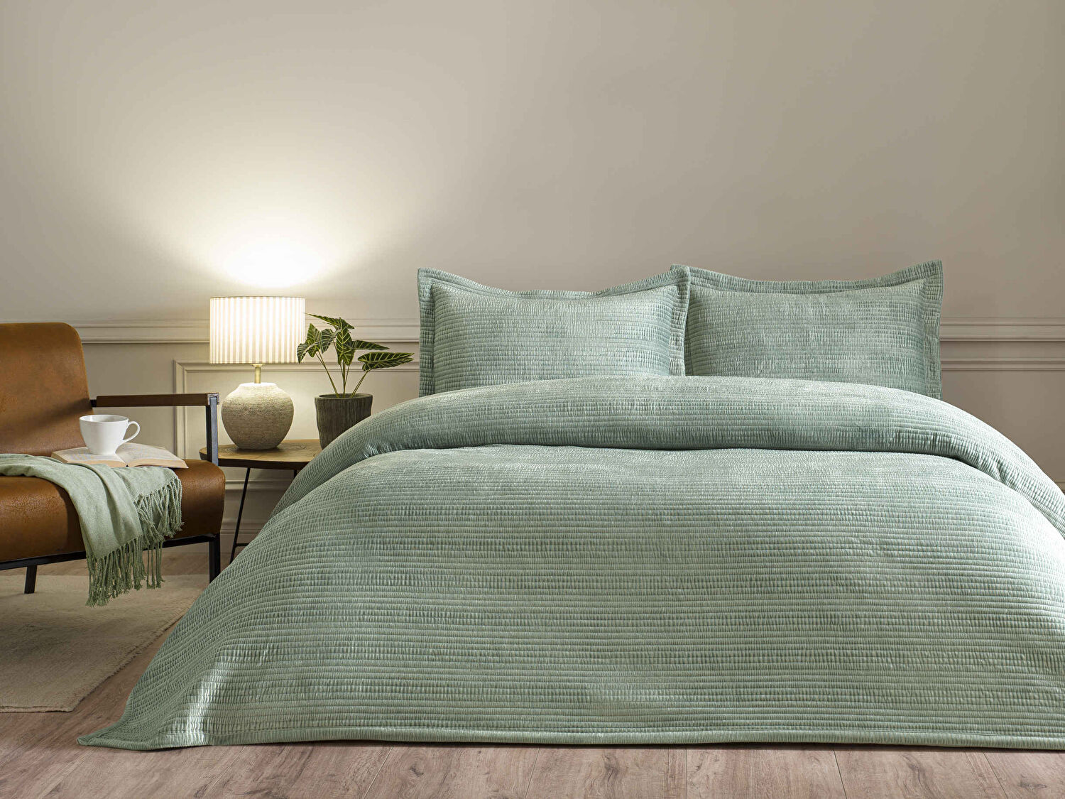 Linens Velona Çift Kişilik Yatak Örtüsü Seti Yeşil