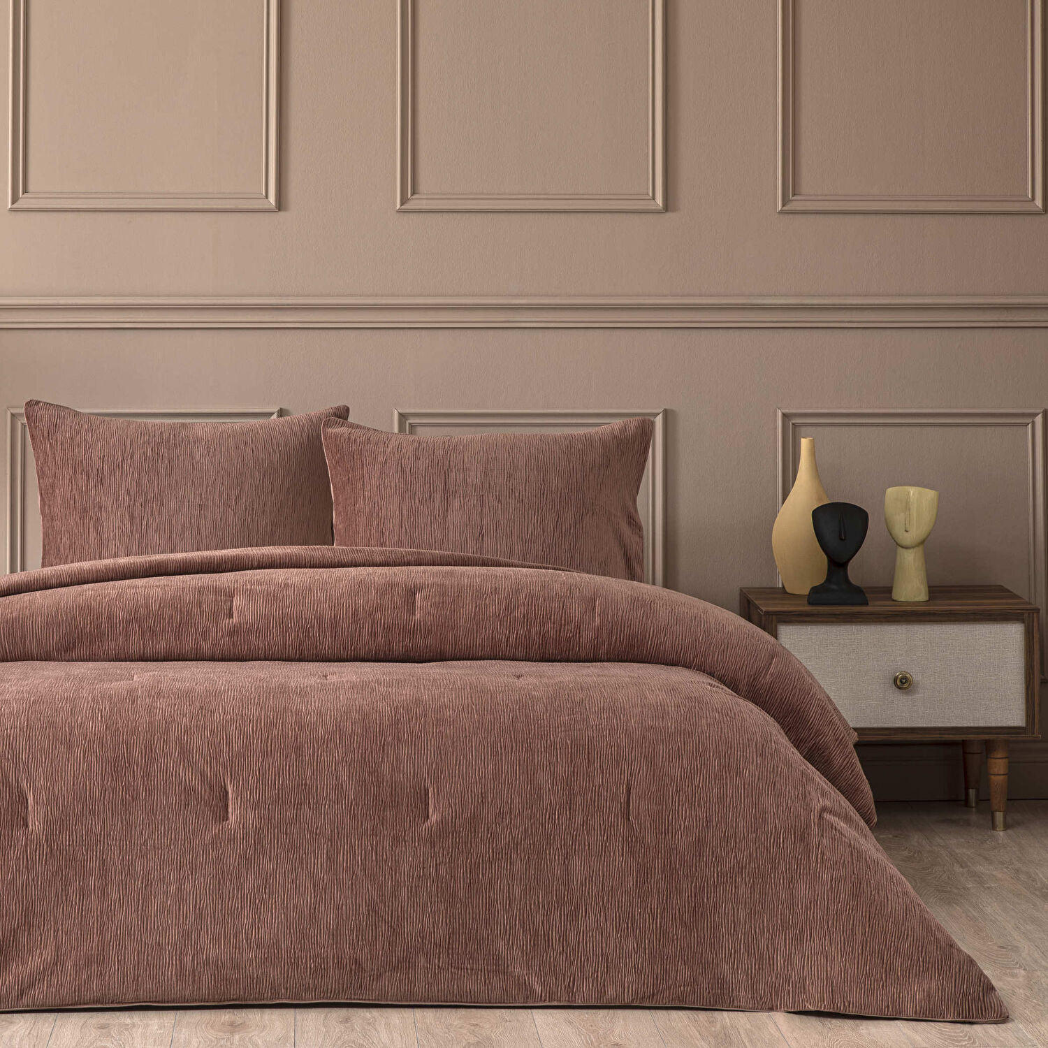 Linens Solven Çift Kişilik Yatak Örtüsü Seti Gül Kurusu