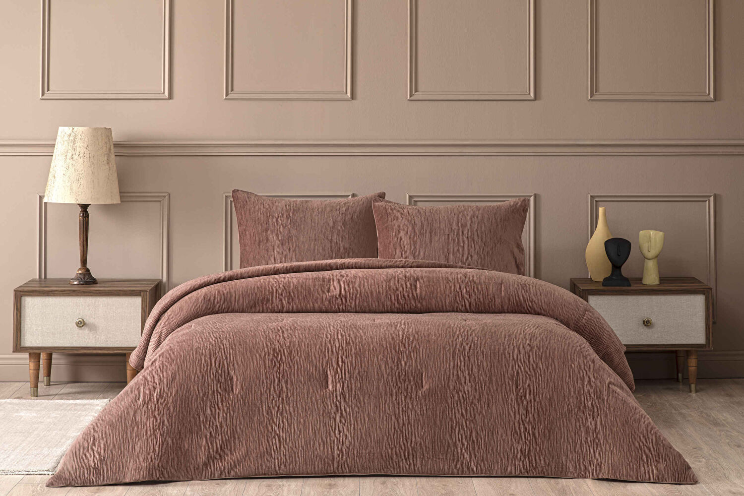 Linens Solven Çift Kişilik Yatak Örtüsü Seti Gül Kurusu