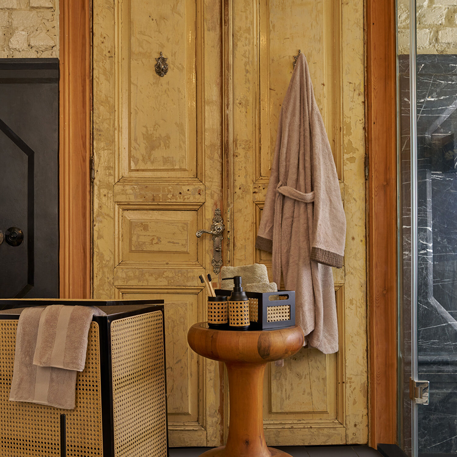 Linens Tesso Bambu S/M Bornoz Seti Stone