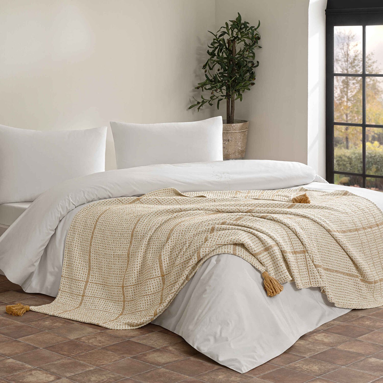 Linens Coze Throw / Tv Battaniyesi Hardal Tek Kişilik