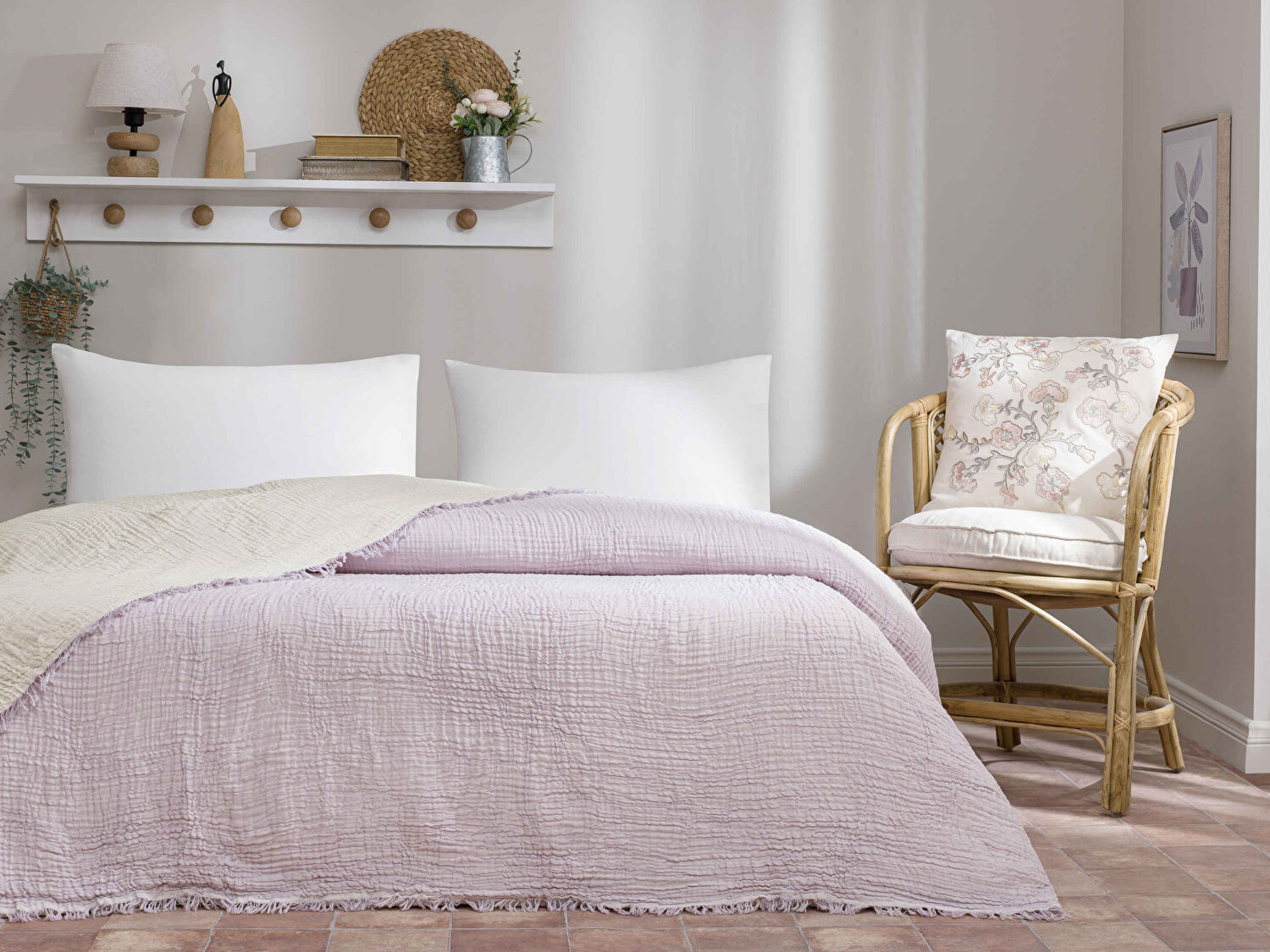 Linens Coraux Pamuk Muslin Çift Kişilik Pike Lila