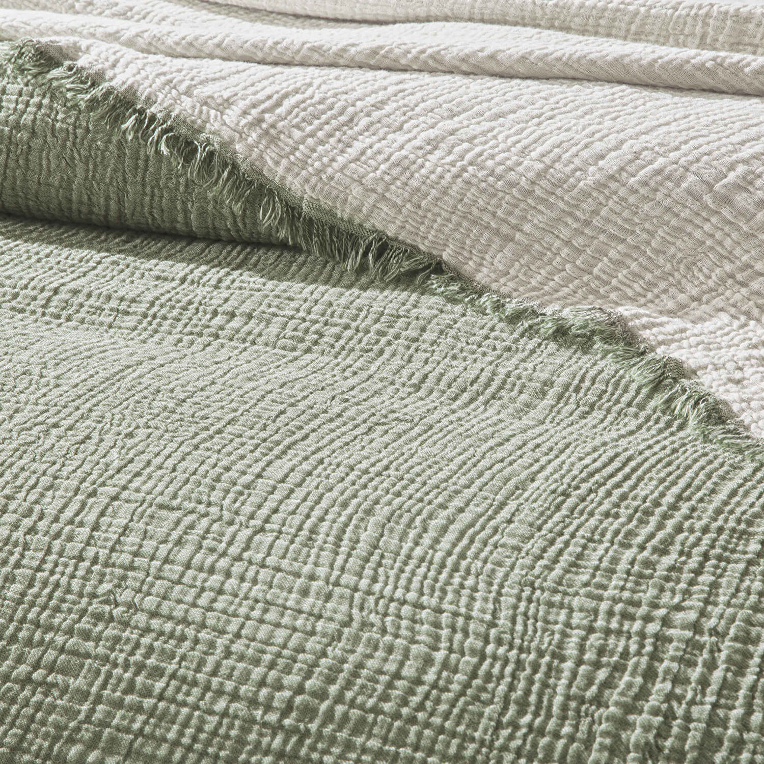 Linens Coraux Pamuk Muslin Çift Kişilik Pike Haki