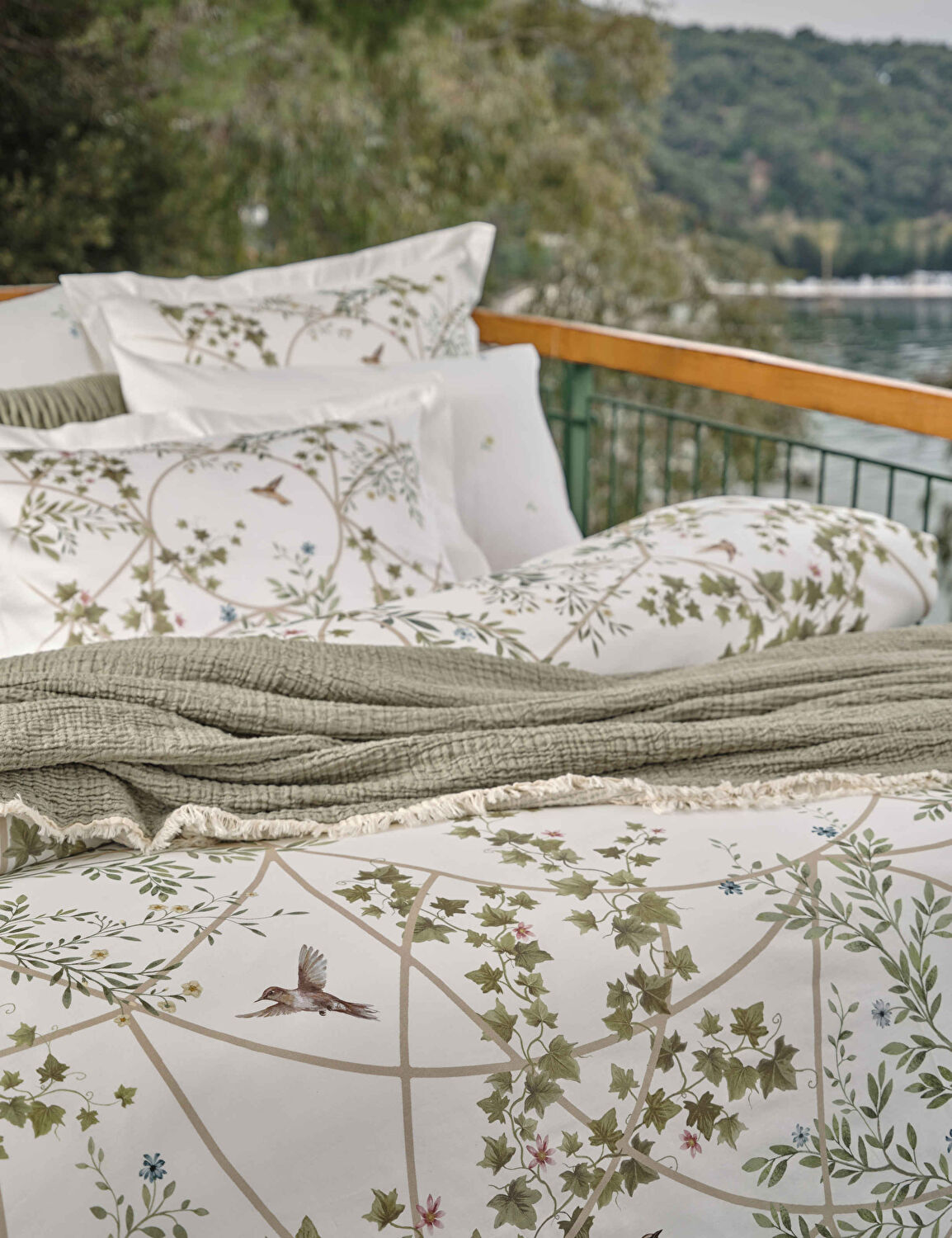 Linens Coraux Pamuk Muslin Çift Kişilik Pike Haki