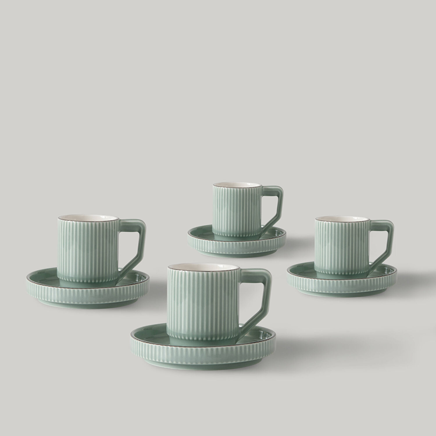 Linens Ciela Porselen 4'lü 90 ml Kahve Fincan Takımı Mint Gümüş