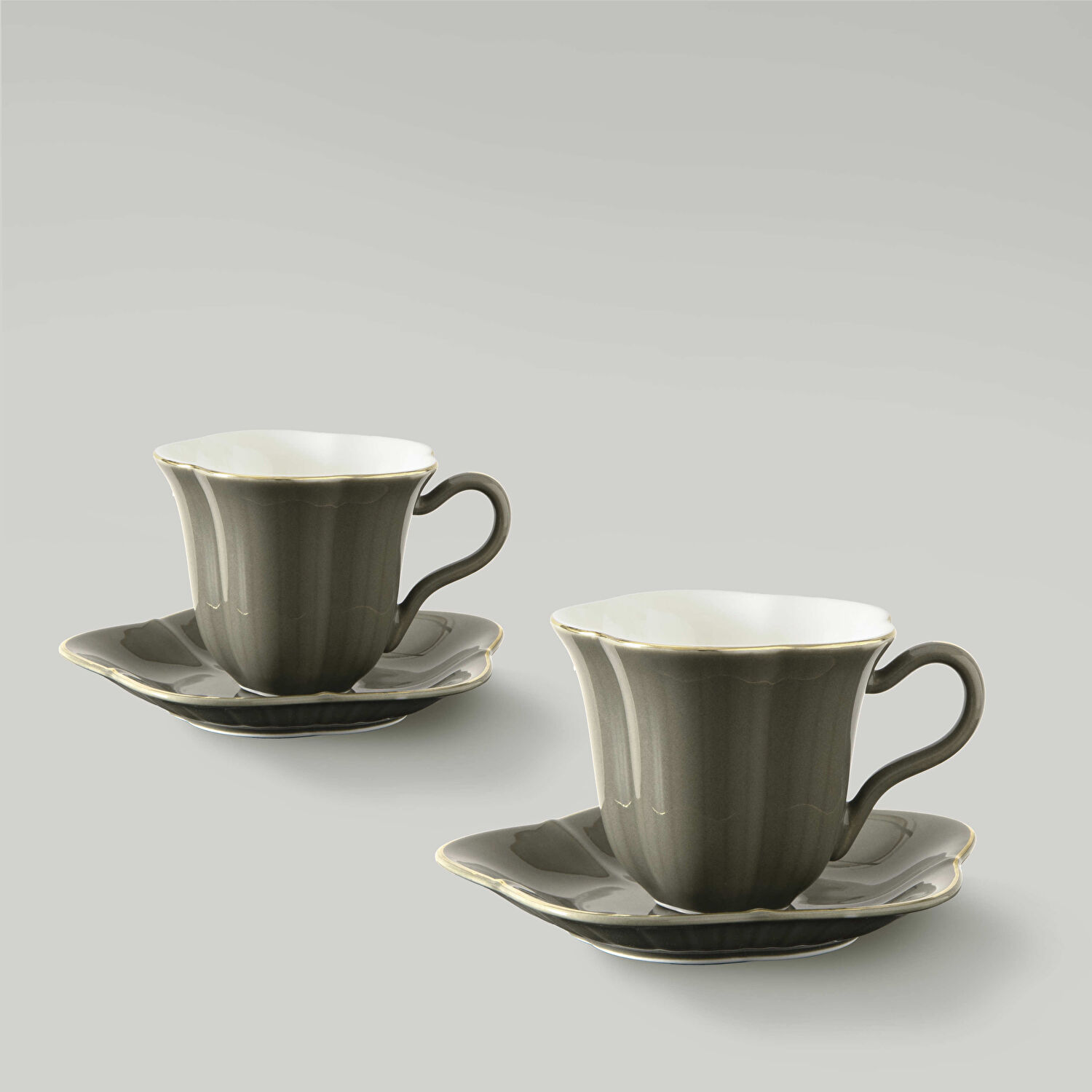 Linens Aveline Porselen 2'li 100 ml Kahve Fincan Takımı Haki Gold
