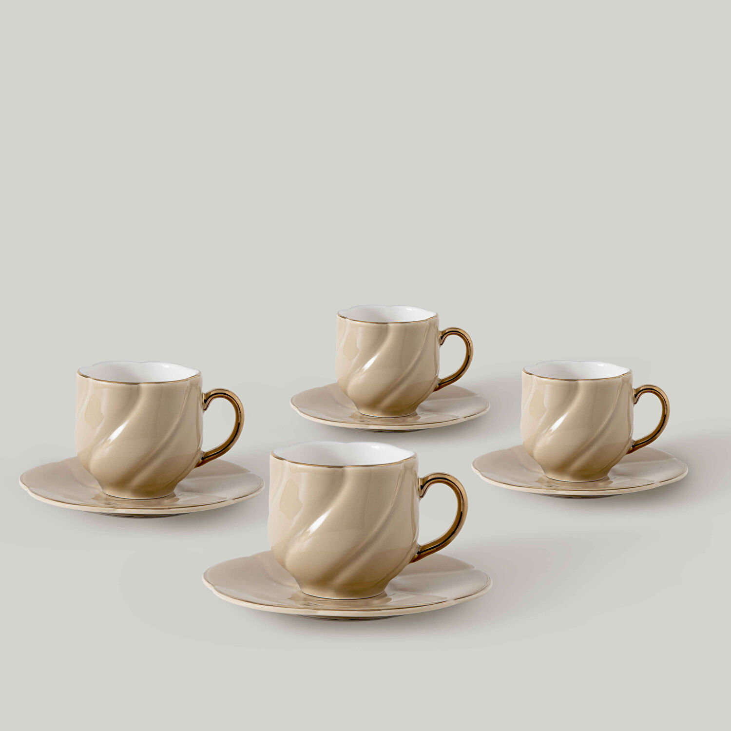 Linens Arias Porselen 4'lü 90 ml Kahve Fincan Takımı Somon Gold