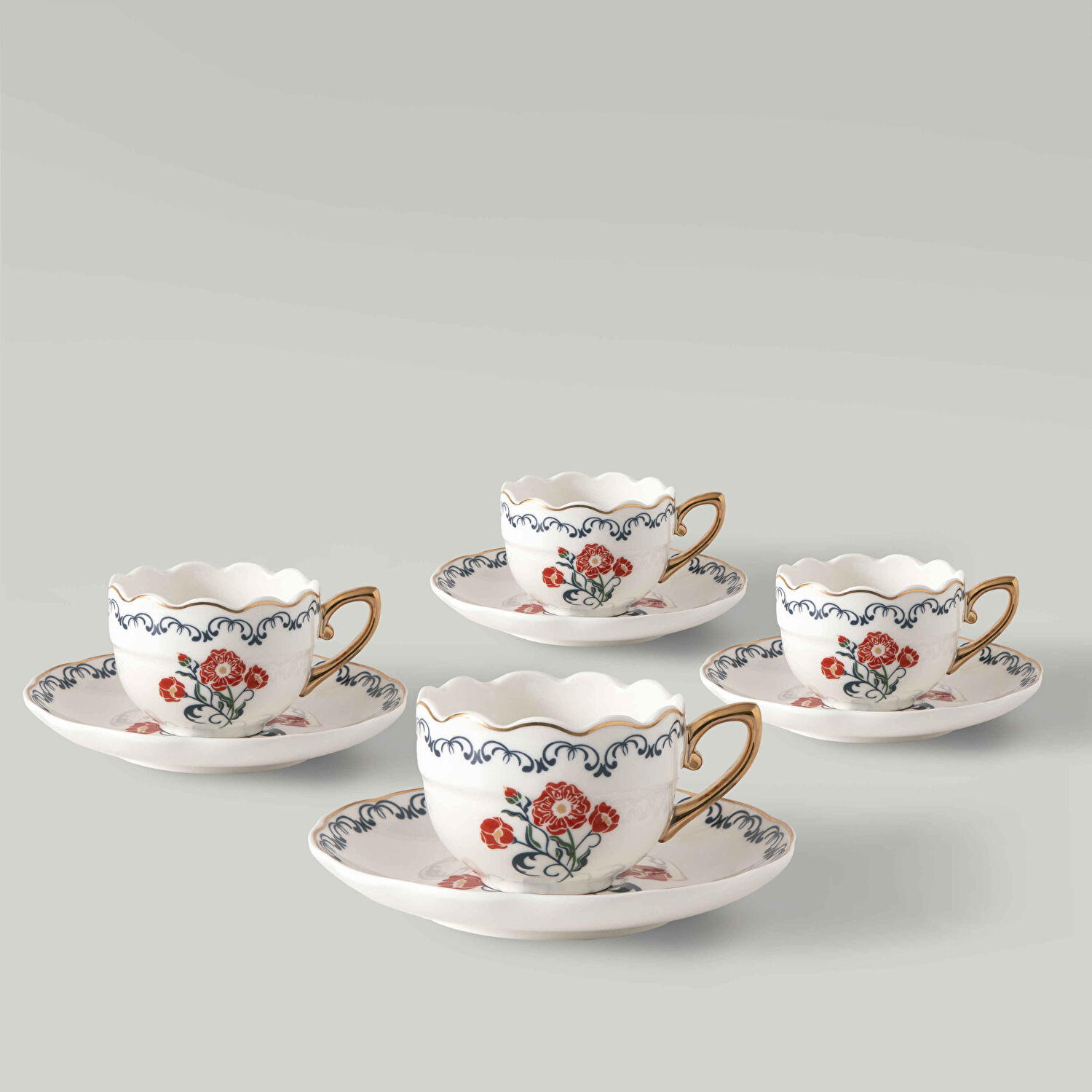 Linens Kael Porselen 4'lü 90 ml Kahve Fincan Takımı Renkli