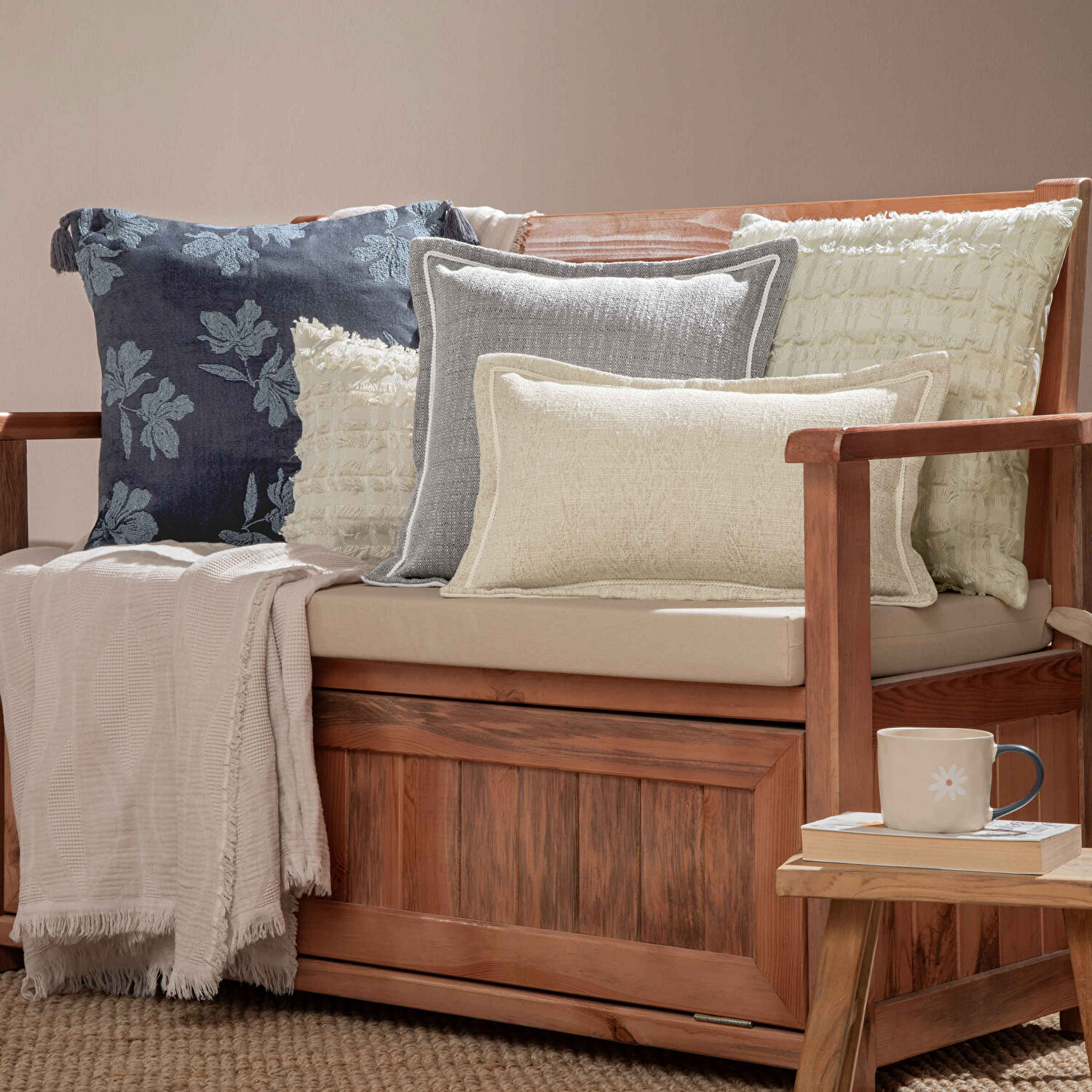 Linens Flange 45x45 cm Kırlent Kılıfı Gri