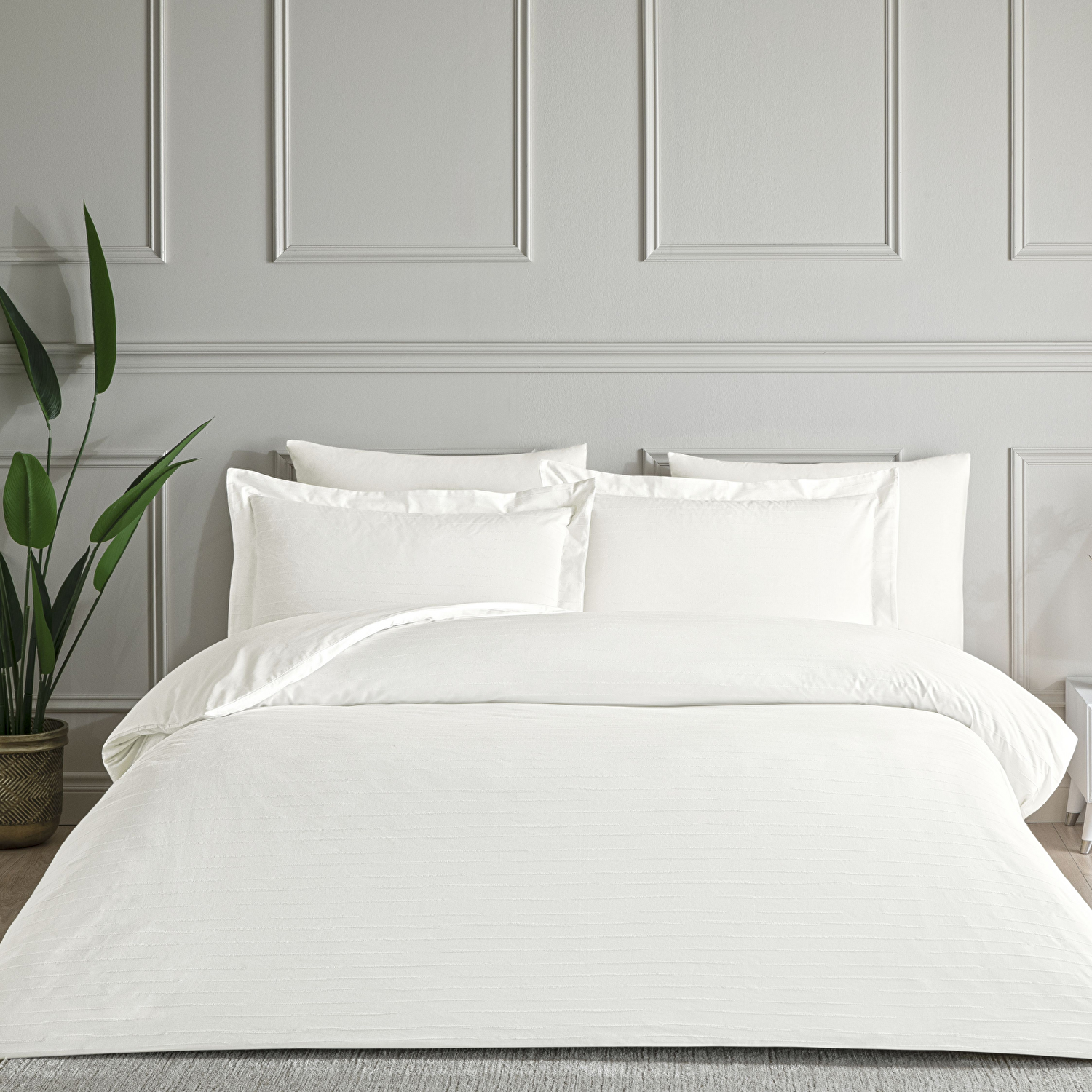 Linens White Collection Siren UC Pamuk Jakar Çift Kişilik Nevresim Takımı Beyaz