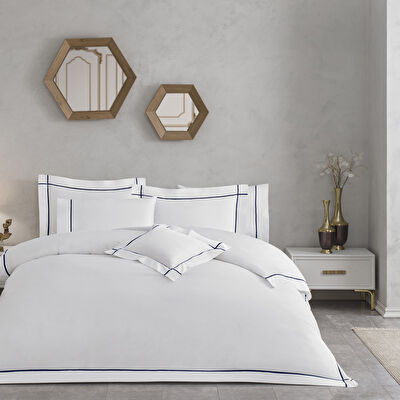 Valeron Mono Saten Çift Kişilik Nevresim Takımı Lacivert