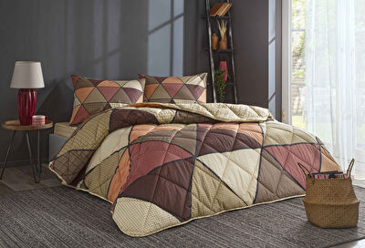 Taç Astra Ranforce Çift Kişilik Yorgan Set Kahverengi