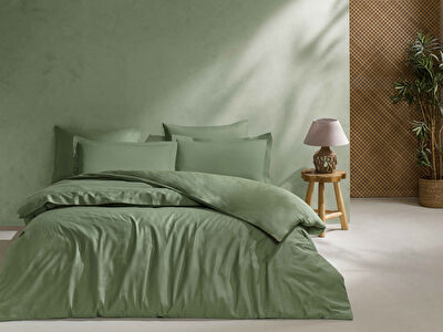 Linens Mix&Match Pamuk Saten Çift Kişilik Çarşaf Koyu Yeşil
