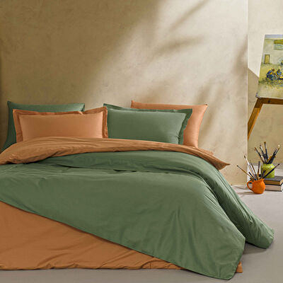 Linens Mix&Match Pamuk Saten Çift Kişilik Nevresim Kılıfı Koyu Yeşil