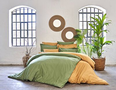 Linens Mix&Match Pamuk Saten Çift Kişilik Nevresim Kılıfı Koyu Yeşil