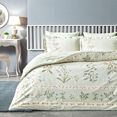 Linens Jumble Pamuk Saten King Nevresim Takımı Yeşil