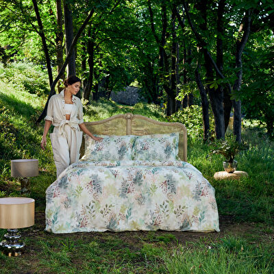 Linens Wisteria Pamuk Saten Çift Kişilik Nevresim Takımı Yeşil