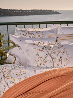 Linens Kamquat Pamuk Saten Çift Kişilik Nevresim Takımı Turuncu