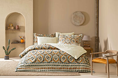 Linens Fresnel Pamuk Saten King Nevresim Takımı Turuncu