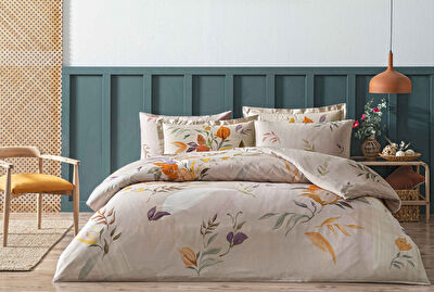 Linens Leina Pamuk Saten King Nevresim Takımı Bej