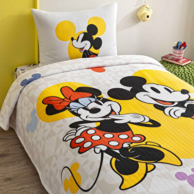Taç Lisanslı Disney Minnie&Mickey BotanicTek Kişilik Pamuk Pike Takımı