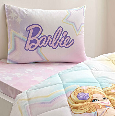 Taç Lisanslı Barbie Mermaid Tek Kişilik Pamuk Yorgan Seti
