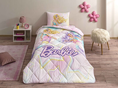 Taç Lisanslı Barbie Mermaid Tek Kişilik Pamuk Yorgan Seti