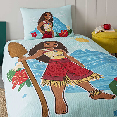 Taç Lisanslı Disney Moana Island Tek Kişilik Pamuk Pike Takımı