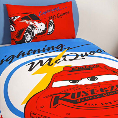 Taç Lisanslı Disney Cars Mcqueen Pamuk Tek Kişilik Nevresim Takımı