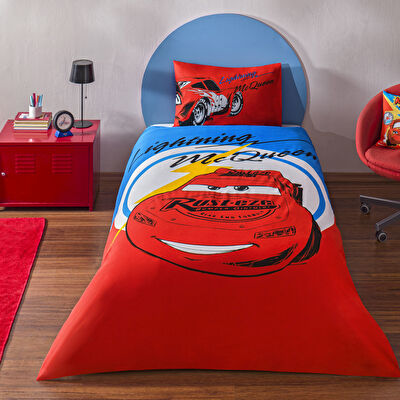 Taç Lisanslı Disney Cars Mcqueen Tek Kişilik Pamuk Nevresim Takımı