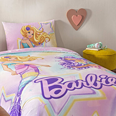 Taç Lisanslı Barbie Mermaid Pamuk Tek Kişilik Nevresim Takımı