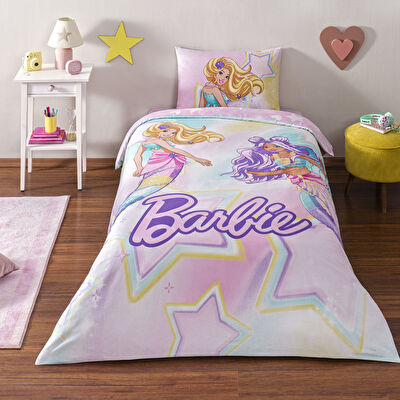 Taç Lisanslı Barbie Mermaid Tek Kişilik Pamuk Nevresim Takımı