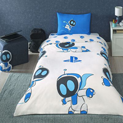 Taç Lisanslı Playstation Astrobot Tek Kişilik Pamuk Nevresim Takımı 100