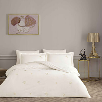 Linens Premium Dandelo Pamuk Brode Çift Kişilik Nevresim Takımı Beyaz